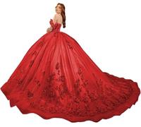 Fuomomo Vestidos de quinceañera Sweet 15 16 Vestido de Fiesta con Flores 3D y Hombros Descubiertos Vestidos de quinceañera de Encaje con Cuentas de Princesa MT031