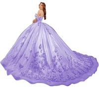 Fuomomo Vestidos de quinceañera Sweet 15 16 Vestido de Fiesta con Flores 3D y Hombros Descubiertos Vestidos de quinceañera de Encaje con Cuentas de Princesa MT031