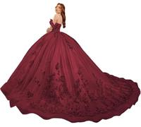 Fuomomo Vestidos de quinceañera Sweet 15 16 Vestido de Fiesta con Flores 3D y Hombros Descubiertos Vestidos de quinceañera de Encaje con Cuentas de Princesa MT031