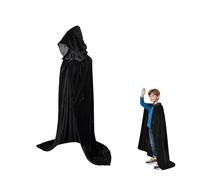 FuouYA Capa Negra Disfraz Largo,Capas Negra Con Capucha,Disfraz Halloween NiñO Adulto,Capa Halloween Mujer Terciopelo suave Para Carnaval Fiesta Disfraces Para Cosplay De Bruja Vampiro Mago 90