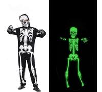 FuouYA Disfraz Esqueleto NiñO,Disfrazs NiñOs Halloween Para Niña Que Brilla En La Oscuridad NiñO,Disfraz Esqueleto Bebe, Halloween TerroríFico Body Capucha Guantes M