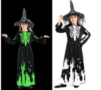 FuouYA Disfrazs Brujo NiñOs,Disfraz Esqueleto NiñA, NiñA Vestida De Bruja,Disfraz Esqueleto Bebe,Disfrazs Halloween NiñAs Para Que Brilla En La Oscuridad NiñOs Halloween TerroríFico XL