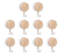 FUOYLOO 10 Ganchos Adhesivos de Madera para Pared, Gancho de Pared Decorativo en Color Claro, sin Taladro, Tamaño Compacto, Multiusos para Cocina, Baño y Organización del Hogar