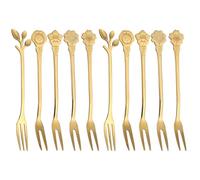 FUOYLOO 10 Piezas Tenedores para Frutas de Acero Inoxidable, Tenedores de Postre Decorativos 2 Dientes, Multifunción para Tartas y Aperitivos, Aptos para Fiestas y Uso Doméstico