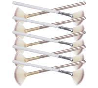 FUOYLOO 10 Unidades Pinceles de Abanico para Maquillaje Facial Pequeños de Pelo de Cabra, Brochas para Polvos Iluminadores y Mascarillas Faciales en Colores Blanco Plateado y Champán,
