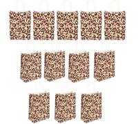 FUOYLOO 12 Bolsas de Papel con Estampado de Motivos Faunísticos, Tamaño Mediano, Asas Resistentes, Color Marrón con Patrón de Leopardo, Ideales para Envolver Regalos, Dulces y Fiestas