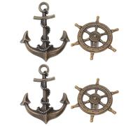 FUOYLOO 4 Perillas Decorativas para Gabinetes Estilo Vintage Forma de Ancla y Timón de Barco, Aleación de Zinc Resistente y Fácil Instalación para Muebles y Cajones