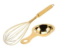 FUOYLOO Batidor Manual de Huevos de Acero Inoxidable en Color Dorado, Juego de 2 Piezas Separador de Yemas, Ligero y Antideslizante para Cocina y Repostería Profesional
