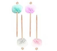 FUOYLOO Bolígrafos de Felpa con Forma de Tiara y Pompón para Estudiantes, 4 Piezas, Escritura Delicada y Decoración para Escuelas y Oficinas