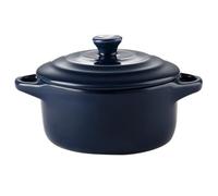 FUOYLOO Cuenco de Cerámica para Microondas con Doble Asa, 230 Ml, con Tapa, Apto para Horno, Color Azul Oscuro, Adecuado para Cocina y Guisos Hogar