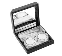 FUOYLOO Estuche para Lentes de Contacto Negro Portátil de Plástico con Doble Compartimento, Reduce Marcas de Huellas, Adecuado para Viajes y Oficina