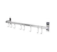 FUOYLOO Gancho de Cocina de Pared en Acero Inoxidable 304 Doble Barra de 50 CM y 8 Ganchos, sin Necesidad de Taladro, para Colgar Utensilios y Optimizar Espacio Hogar
