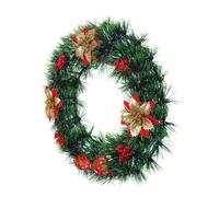 FUOYLOO Guirnalda Navideña de Flores de Pascua Artificial 35x35x6 Cm con Bayas Rojas y Lazo para Puerta Exterior, Decoración de Navidad para Porche, Ventana y Chimenea, Ligera y Duradera