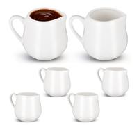 FUOYLOO Jarra de Salsa de Cerámica Asa 6 Piezas, Recipiente para Leche Mediano Blanco, Base Antideslizante, Adecuado para Uso en Hogar, Restaurante y Comedor