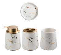 FUOYLOO Juego de Baño Cerámico 4 Piezas Marmol Mate Vaso para Pasta de Dientes Jabonera y Vaso para Cepillo Accesorios para Aseo Personal y Organización de Baño