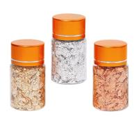 FUOYLOO Kit de 3 Botellas de Copos de Pan de Oro, Plata y Cobre para Decoración de Uñas, Accesorios de Aluminio de 3 G Cada Uno, Ideales para Manicura y Arte de Uñas Profesional