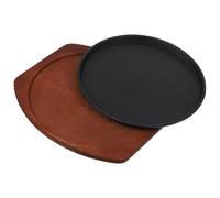 FUOYLOO Sartén para Asar Alimentos de Hierro Fundido 25 Cm Redonda Bandeja de Madera para Servir, Sartén para Bistec Casero, Plato para Parrilla Adecuado para Cocina Doméstica