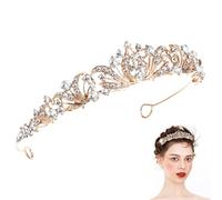 FUOYLOO Tiara de Princesa Dorada para Novia Aleación Elegante y Accesorios Cabello, Adecuado para Eventos Formales y Bodas, Diadema Pedrería Brillante