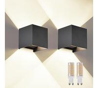 FUPE 2 Piezas Aplique de Pared Exterior Interior Bombilla LED G9 Reemplazable Lámparas de Pared Moderno Negro 4000K IP65 Impermeable Apliques de exterior cuadrada de aluminio Ángulo de luz ajustable