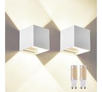 FUPE 2 Piezas Aplique de Pared Exterior Interior Bombilla LED G9 Reemplazable Lámparas de Pared Moderno Blanca 4000K IP65 Impermeable Apliques de exterior cuadrada de aluminio Ángulo de luz ajustable