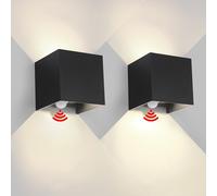 FUPE 2 Piezas Aplique de Pared Exterior Interior con Sensor Movimiento Crepúsculo LED Lámparas de Pared IP65 Impermeable Moderno Negro 12W 4000K Apliques de exterior aluminio Ángulo de luz ajustable