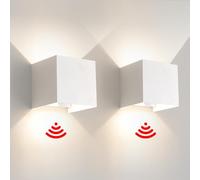 FUPE 2 Piezas Aplique de Pared Exterior Interior con Sensor Movimiento Crepúsculo LED Lámparas de Pared IP65 Impermeable Moderno Blanca 12W 4000K Apliques de exterior aluminio Ángulo de luz ajustable