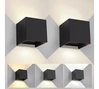 FUPE 2 Piezas Aplique de Pared Exterior Interior Luz Ajustable de 3 Colores LED Lámparas de Pared Moderno Negro 6W IP65 Impermeable Apliques de exterior cuadrada de aluminio Ángulo de luz ajustable