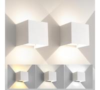FUPE 2 Piezas Aplique de Pared Exterior Interior Luz Ajustable de 3 Colores LED Lámparas de Pared Moderno Blanca 12W IP65 Impermeable Apliques de exterior cuadrada de aluminio Ángulo de luz ajustable