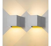 FUPE 2 Piezas Aplique de Pared exterior LED Lámparas de Pared Interior moderno Gris 6W 3000K blanco cálido IP65 impermeable cuadrada de aluminio Ángulo de luz ajustable de diseño y fácil de instalar