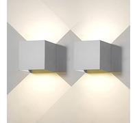 FUPE 2 Piezas Aplique de Pared exterior LED Lámparas de Pared Interior moderno Gris 6W 4000K blanco natural IP65 impermeable cuadrada de aluminio Ángulo de luz ajustable de diseño y fácil de instalar