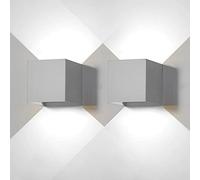 FUPE 2 Piezas Aplique de Pared exterior LED Lámparas de Pared Interior moderno Gris 6W 6500K blanco fría IP65 impermeable cuadrada de aluminio Ángulo de luz ajustable de diseño y fácil de instalar