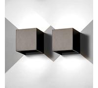 FUPE 2 Piezas Aplique de Pared exterior LED Lámparas de Pared Interior moderno Negro 12W 6500K blanco fría IP65 impermeable cuadrada de aluminio Ángulo de luz ajustable de diseño y fácil de instalar