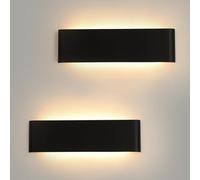 FUPE 2 Piezas Aplique Pared Interior 18W Arriba y Abajo Lámpara 31CM Aluminio Moderno/Decorativo 3000K Blanco Cálido 2160LM Dormitorio Negro