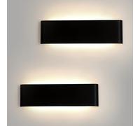 FUPE 2 Piezas Aplique Pared Interior 18W Arriba y Abajo Lampara Pared Interior 31CM Apliques Pared Aluminio Moderno/Decorativo 4500K Blanco Cálido 2160LM Apliques Pared Dormitorio Negro