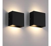 FUPE 2 piezas Aplique pared interior,Aplique LED de Pared Interior 12w lámpara de pared interior Luz cálida 3000k 1200lm, adecuada para Sala de estar, dormitorio, pasillo (negro)