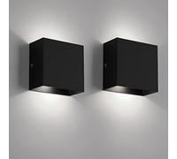 FUPE 2 piezas Aplique pared interior,Aplique LED de Pared Interior 12w lámpara de pared interior Luz blanca fría 6500k 1200lm, adecuada para Sala de estar, dormitorio, pasillo (negro)