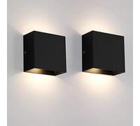 FUPE 2 piezas Aplique pared interior,Aplique LED de Pared Interior 12w lámpara de pared interior Luz amarilla cálida 3000k 1200lm, adecuada para Sala de estar, dormitorio, pasillo (Negro)
