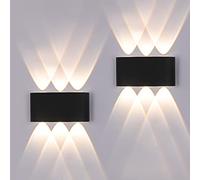 FUPE 2 Piezas Lámparas de Pared Exterior/Interior LED Aplique Pared 12W 1200LM ip65 impermeables up and down lámparas de pared de aluminio modernas que brillan arriba y abajo(Negro 3000k luz cálida)