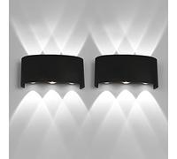 FUPE 2 Piezas Lámparas de Pared Exterior/Interior LED Aplique Pared 12W 1200LM ip65 impermeables up and down lámparas de pared de aluminio modernas que brillan arriba y abajo(Negro 6500k luz fría)