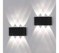FUPE 2 Piezas Lámparas de Pared Exterior/Interior LED Aplique Pared 12W 1200LM ip65 impermeables up and down lámparas de pared de aluminio modernas que brillan arriba y abajo(Negro 4500k luz natural)