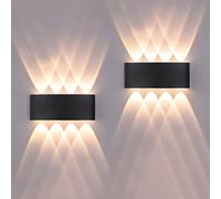 FUPE 2 Piezas Lámparas de Pared Exterior/Interior LED Aplique Pared 16W 1600LM ip65 impermeables up and down lámparas de pared de aluminio modernas que brillan arriba y abajo(Negro 3000k luz cálida)
