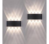 FUPE 2 Piezas Lámparas de Pared Exterior/Interior LED Aplique Pared 16W 1600LM ip65 impermeables up and down lámparas de pared de aluminio modernas que brillan arriba y abajo(Negro 4500k luz natural)