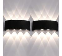 FUPE 2 Piezas Lámparas de Pared Exterior/Interior LED Aplique Pared 16W 1600LM ip65 impermeables up and down lámparas de pared de aluminio modernas que brillan arriba y abajo(Negro 4500k luz natural)