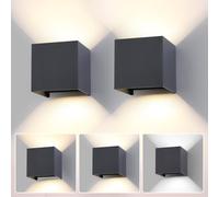 FUPE 2 Piezas LED 15W Aplique de Pared Exterior Interior Luz Ajustable de 3 Colores IP65 Impermeable Lámparas de Pared Apliques de exterior cuadrada de aluminio Ángulo de luz ajustable 11CM Antracita