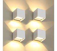 FUPE 4 Piezas Aplique de Pared Exteriores/Interiores LED Lámparas de Pared Exterior Cúbicas Moderna Blanco 6W 3000K Luz Cálida IP65 Impermeables Cuadrado Aluminio Angulo de haz Ajustable