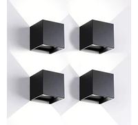 FUPE 4 Piezas Aplique de Pared Exteriores/Interiores LED Lámparas de Pared Exterior Cúbicas Moderna Negro 20W 6500K Luz Fría IP65 Impermeables Cuadrado Aluminio Angulo de haz Ajustable