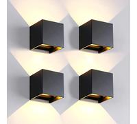 FUPE 4 Piezas Aplique de Pared Exteriores/Interiores LED Lámparas de Pared Exterior Cúbicas Moderna Negro 20W 3000K Luz Cálida IP65 Impermeables Cuadrado Aluminio Angulo de haz Ajustable