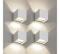 FUPE 4 Piezas Aplique de Pared Exteriores/Interiores LED Lámparas de Pared Exterior Cúbicas Moderna Blanco 12W 4000K Luz Natural IP65 Impermeables Cuadrado Aluminio Angulo de haz Ajustable