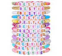 Fuqimanman2020 12 pulseras coloridas de perlas de arcilla con letras BESTIE para mujer, One Size, Arcilla polimérica, Sin piedra preciosa