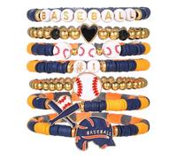 Fuqimanman2020 7 pulseras de cuentas de arcilla de béisbol coloridas para mujer, One Size, Arcilla polimérica, Sin piedra preciosa